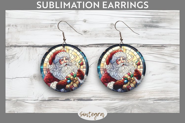 Stained Glass Santa Claus Round Earrings Sublimation