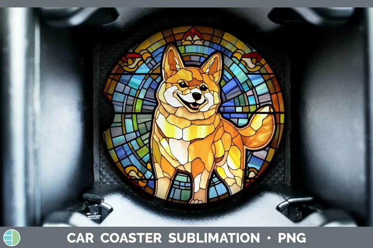 Stained Glass Shiba Inu Car Coaster Sublimation Coaster Desi