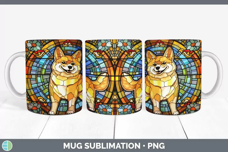 Stained Glass Shiba Inu Mug Wrap Sublimation Coffee Cup Desi