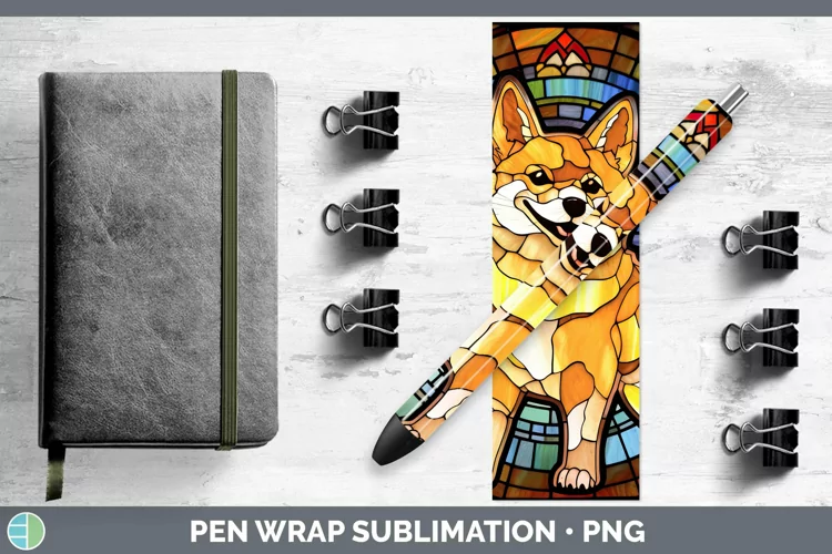 Stained Glass Shiba Inu Pen Wrap Sublimation Epoxy Pen Desig