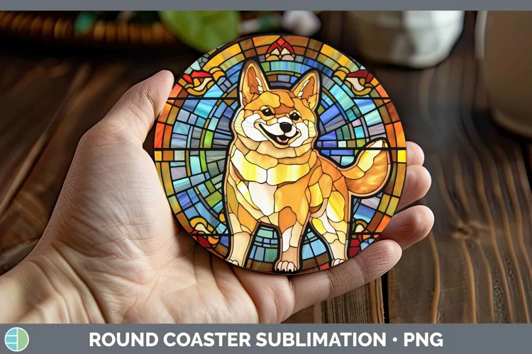Stained Glass Shiba Inu Round Coaster Sublimation Coaster De