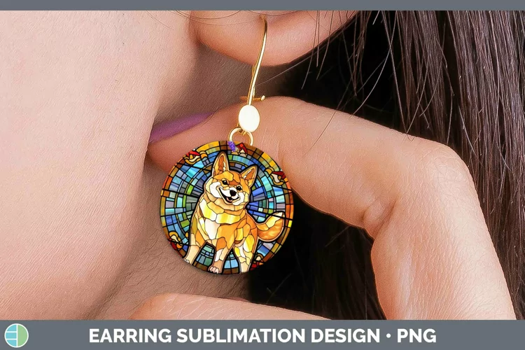 Stained Glass Shiba Inu Round Earrings Sublimation Earrings