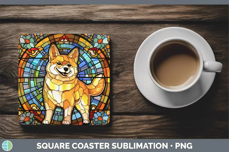 Stained Glass Shiba Inu Square Coaster Sublimation Coaster D
