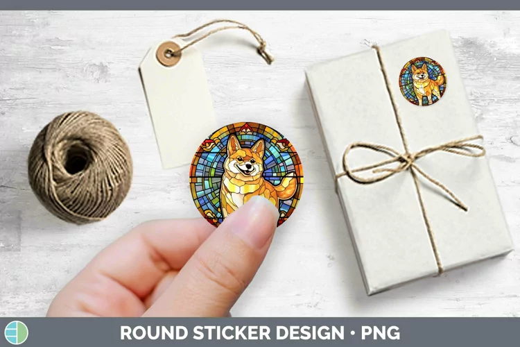 Stained Glass Shiba Inu Stickers | Round Labels Designs