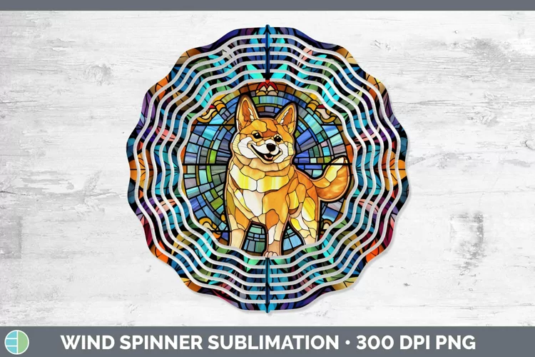 Stained Glass Shiba Inu Wind Spinner Sublimation Spinner Des