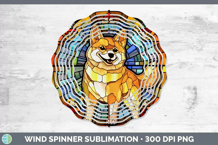 Stained Glass Shiba Inu Wind Spinner Sublimation Spinner Des