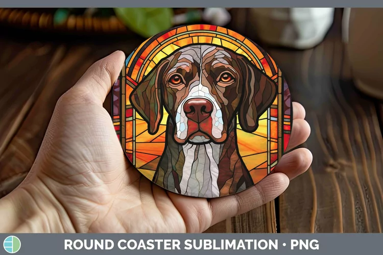 Stained Glass Shorthaired Pointer Round Coaster Sublimation