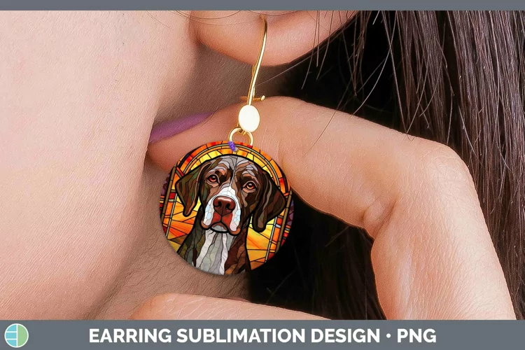 Stained Glass Shorthaired Pointer Round Earrings Sublimation
