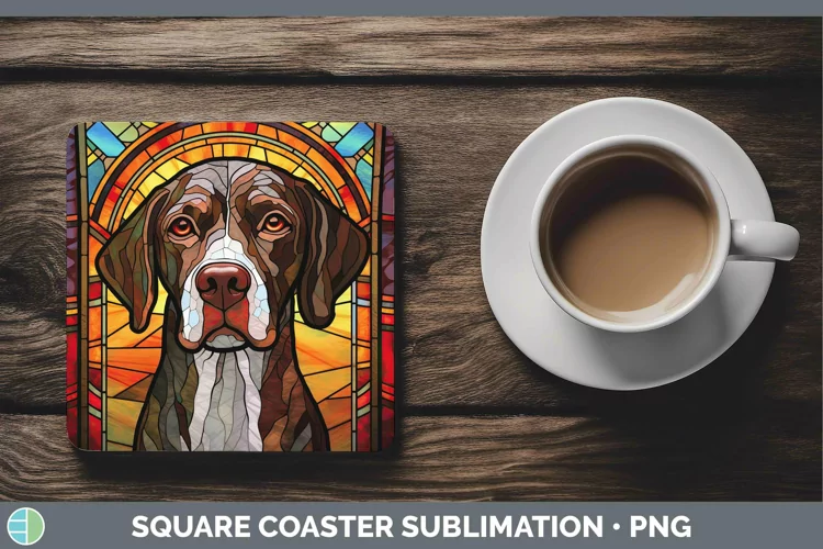 Stained Glass Shorthaired Pointer Square Coaster Sublimation