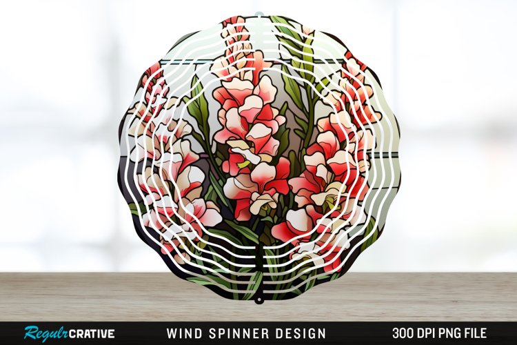 Stained Glass Snapdragon Flowers Wind Spinner Sublimation example image 1