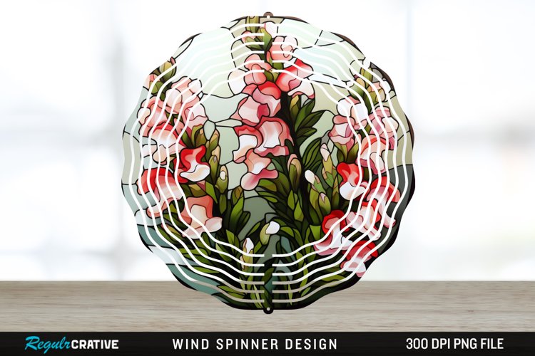 Stained Glass Snapdragon Flowers Wind Spinner Sublimation example image 1
