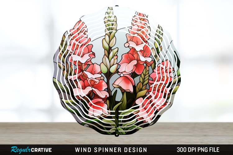 Stained Glass Snapdragon Flowers Wind Spinner Sublimation example image 1