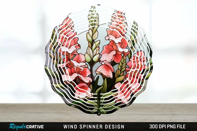 Stained Glass Snapdragon Flowers Wind Spinner Sublimation