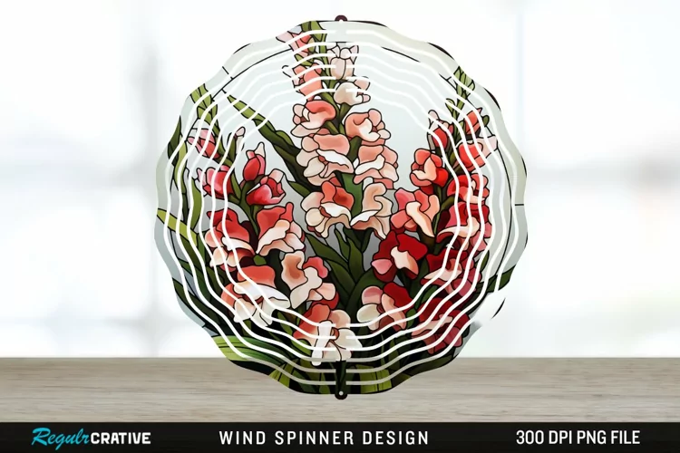 Stained Glass Snapdragon Flowers Wind Spinner Sublimation