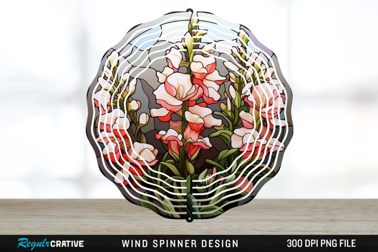 Stained Glass Snapdragon Flowers Wind Spinner Sublimation example image 1