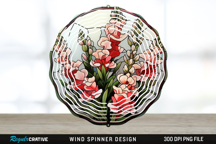 Stained Glass Snapdragon Flowers Wind Spinner Sublimation example image 1