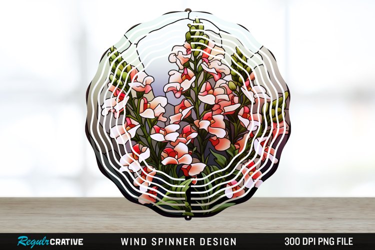 Stained Glass Snapdragon Flowers Wind Spinner Sublimation example image 1