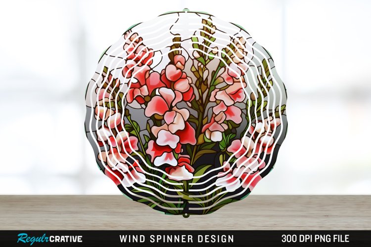 Stained Glass Snapdragon Flowers Wind Spinner Sublimation example image 1