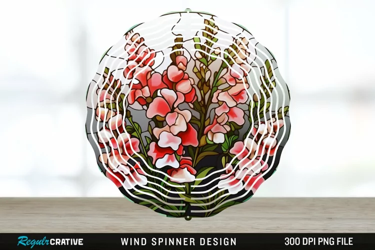 Stained Glass Snapdragon Flowers Wind Spinner Sublimation