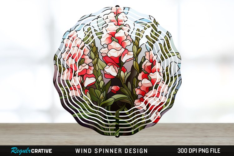 Stained Glass Snapdragon Flowers Wind Spinner Sublimation example image 1