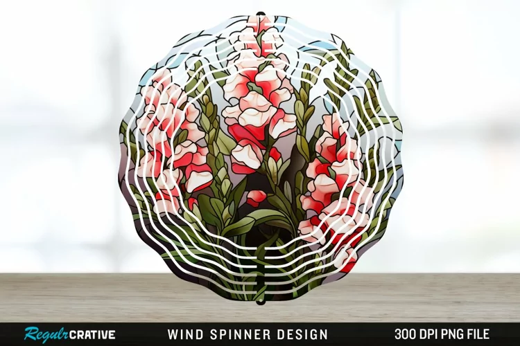 Stained Glass Snapdragon Flowers Wind Spinner Sublimation