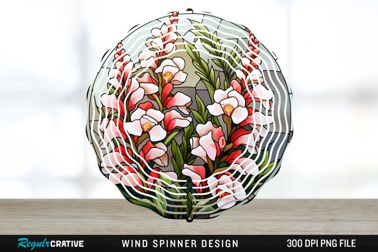 Stained Glass Snapdragon Flowers Wind Spinner Sublimation example image 1