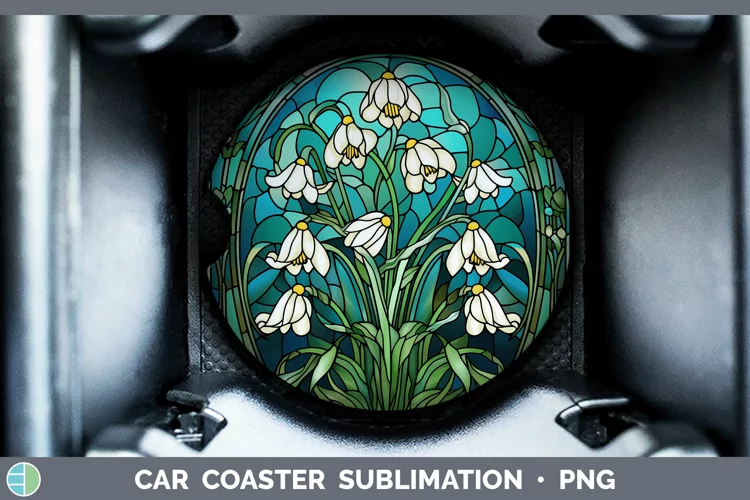Stained Glass Snowdrop Car Coaster Sublimation Coaster Desig
