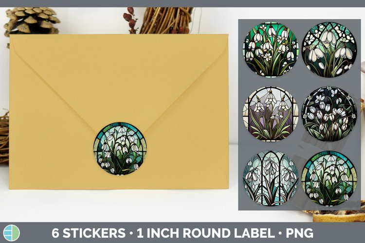 Stained Glass Snowdrop Flowers Stickers | Round Labels Desig