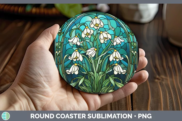 Stained Glass Snowdrop Round Coaster Sublimation Coaster Des