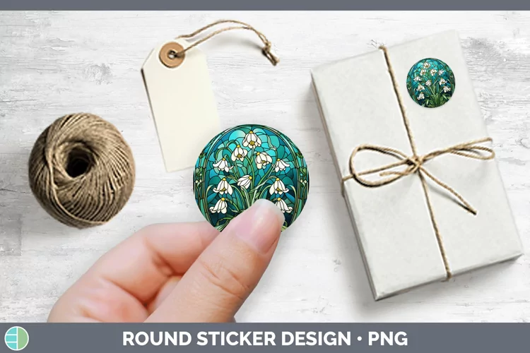 Stained Glass Snowdrop Stickers | Round Labels Designs