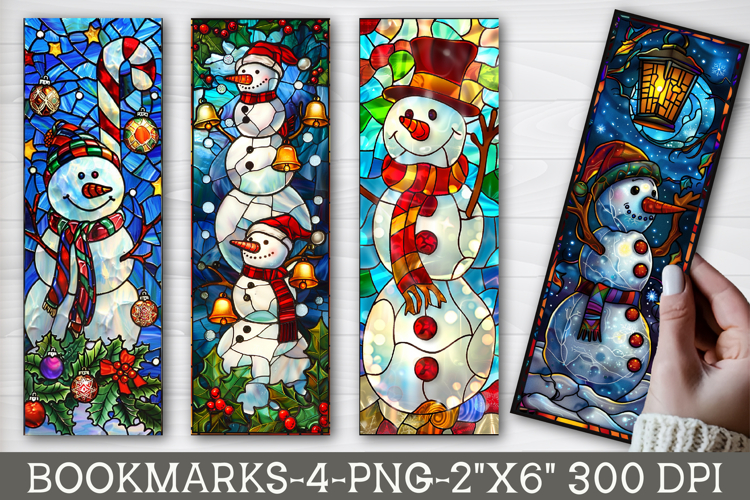 Stained Glass Snowmen Printable Bookmarks