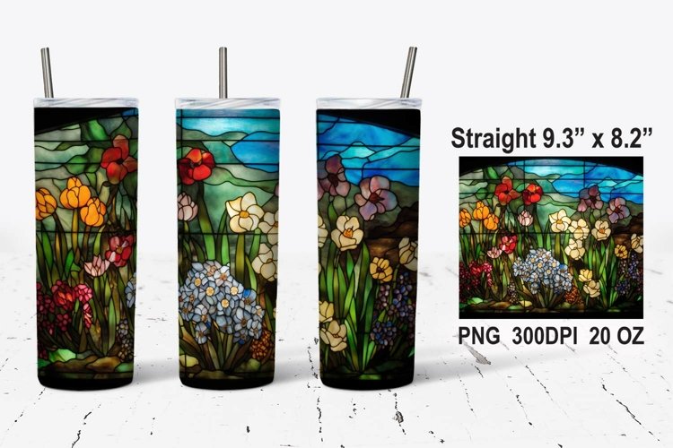 Stained Glass Spring Flower Tumbler Wrap, Flower PNG