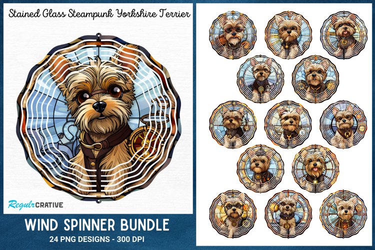 Stained Glass Steampunk Yorkshire Terrie Wind Spinner Bundle
