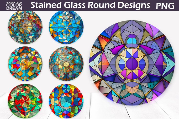 Abstraction Stained Glass PNG | Stained Glass Round Sign