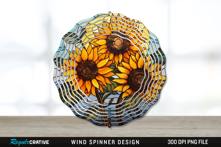 Stained Glass Sunflower Flowers Wind Spinner Sublimation PNG