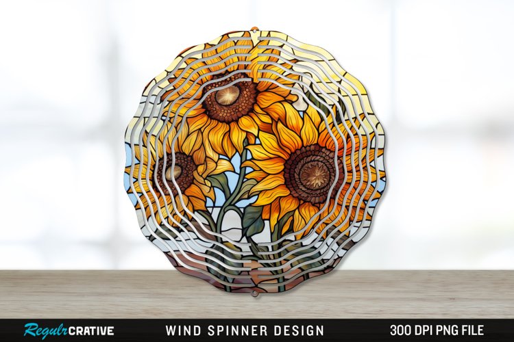Stained Glass Sunflower Flowers Wind Spinner Sublimation PNG