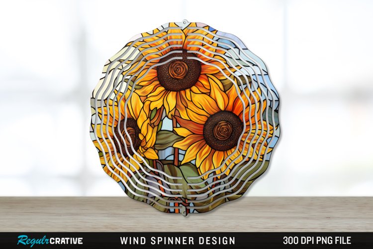 Stained Glass Sunflower Flowers Wind Spinner Sublimation PNG