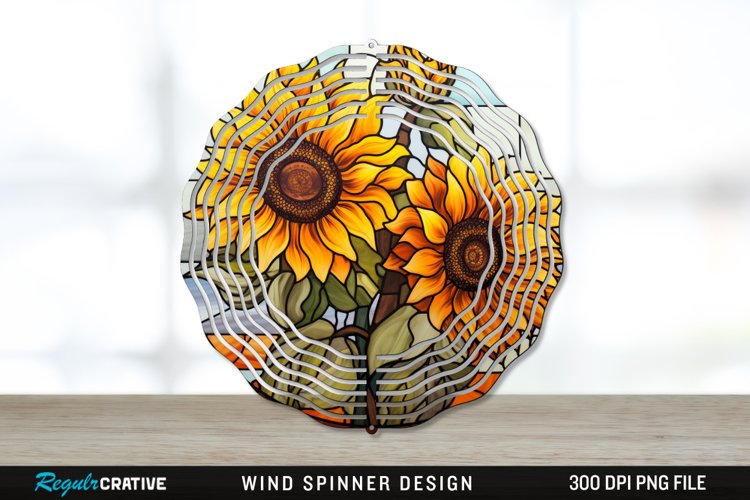 Stained Glass Sunflower Flowers Wind Spinner Sublimation PNG