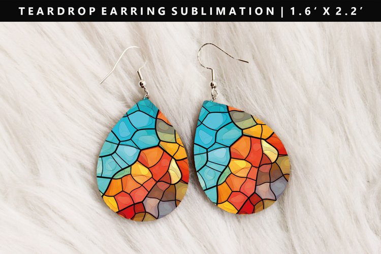 Stained Glass Teardrop Earring Sublimation PNG Design