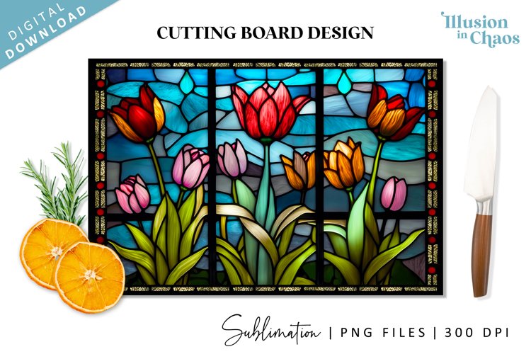 Tulips stained glass Cutting board design