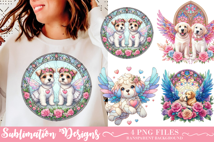 Stained Glass Valentine Fairy Dogs - Stained Glass Valentine