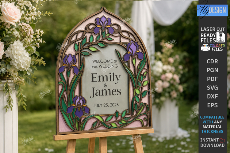 Stained Glass Wedding Welcome Sign Laser Cut | Floral Design