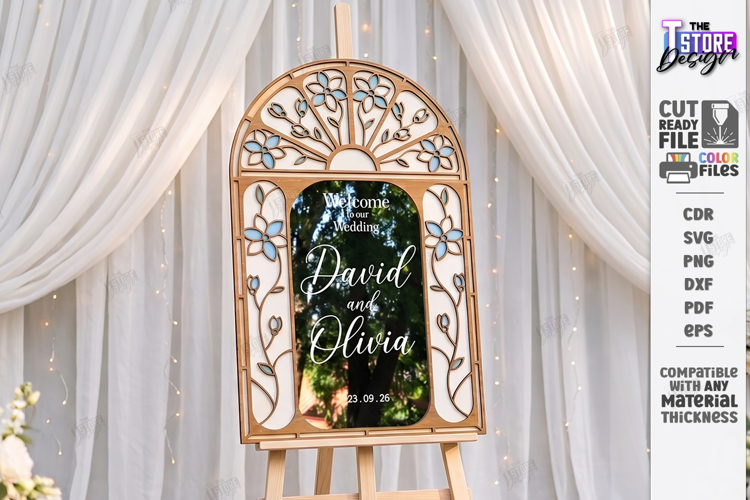 Stained Glass Wedding Welcome Sign Laser Cut | Floral Design