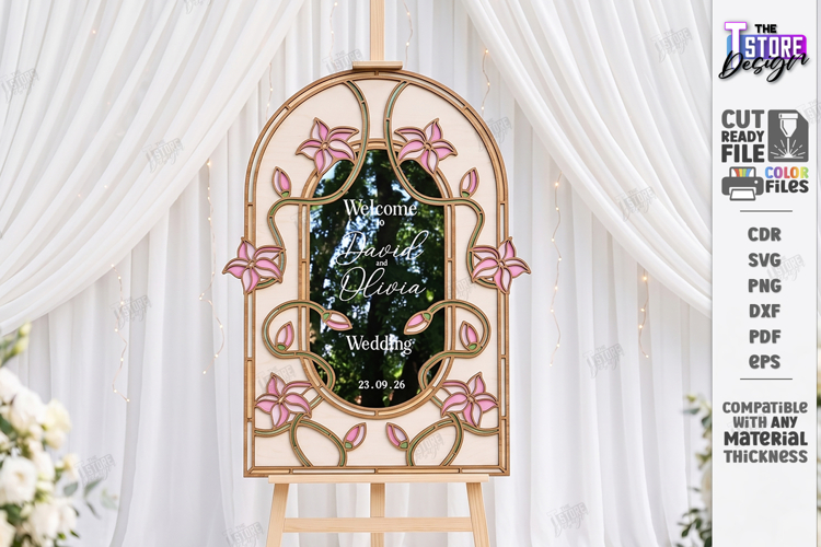 Stained Glass Wedding Welcome Sign Laser Cut | Floral Design