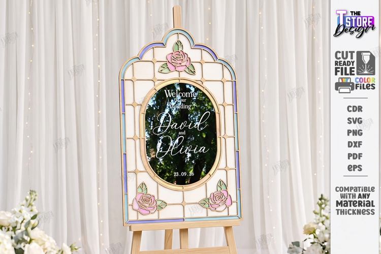 Stained Glass Wedding Welcome Sign Laser Cut | Floral Design