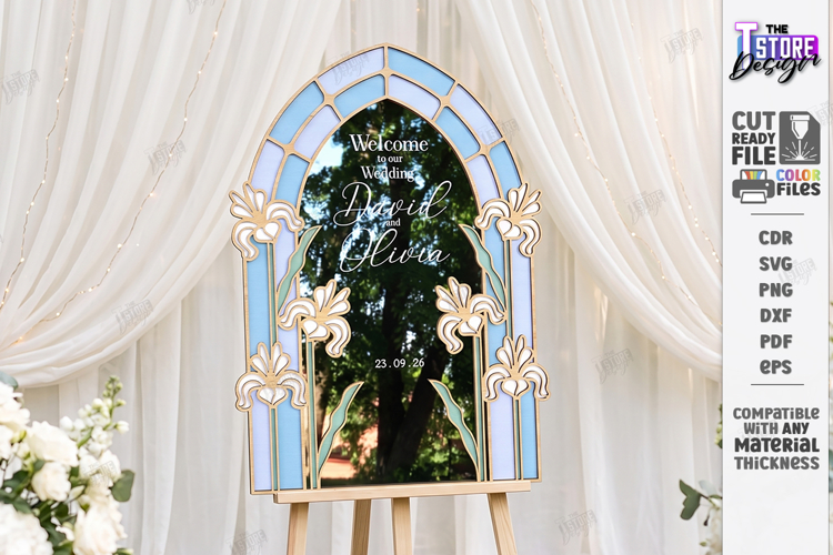 Stained Glass Wedding Welcome Sign Laser Cut | Floral Design