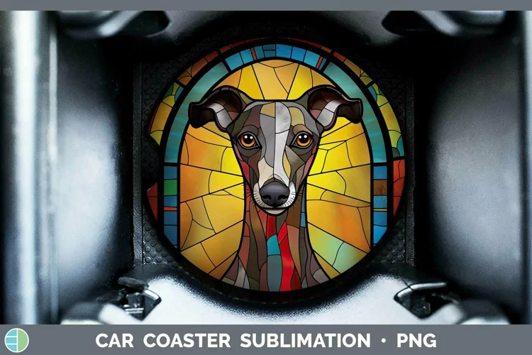 Stained Glass Whippet Car Coaster Sublimation Coaster Design