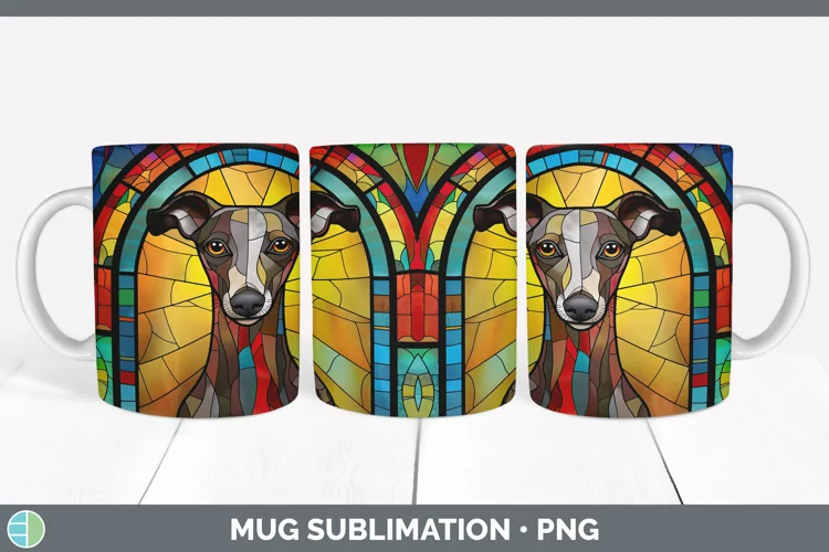 Stained Glass Whippet Mug Wrap Sublimation Coffee Cup Design