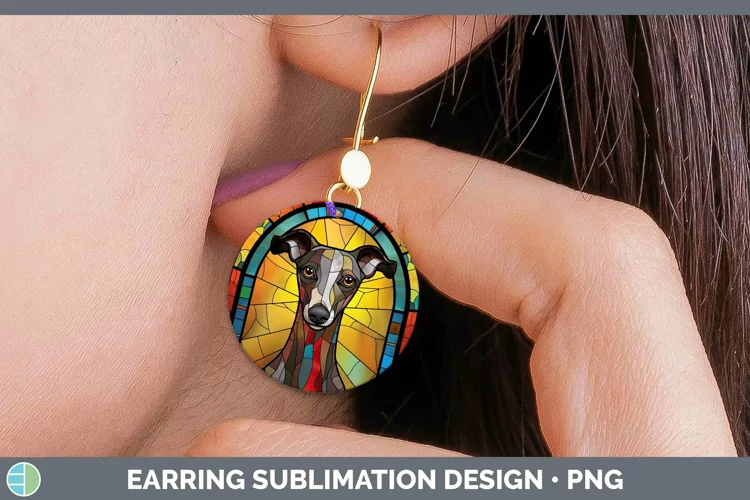 Stained Glass Whippet Round Earrings Sublimation Earrings De