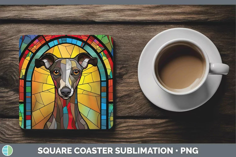 Stained Glass Whippet Square Coaster Sublimation Coaster Des